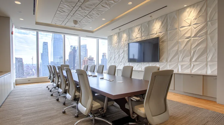 Palo Alto conference room with textured acoustic wall and ceiling panels