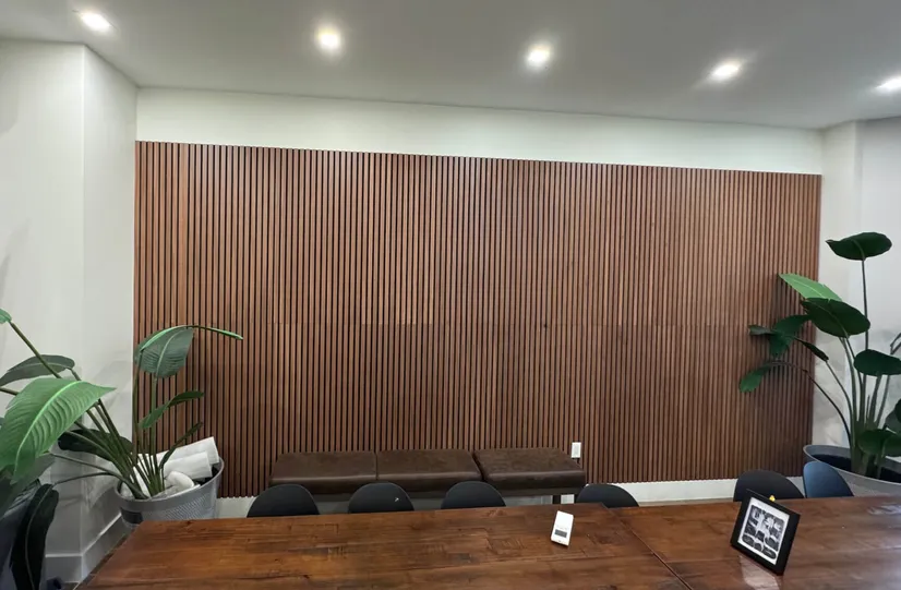 Wood Slat Panels in a Conference Room